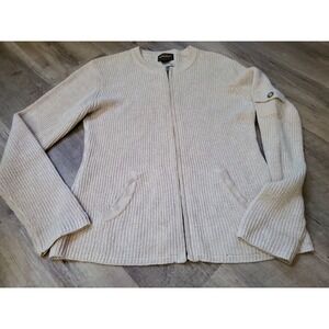 Woolrich Sweater Women's Large Full Zip Beige Long Sleeve Knit Pocket